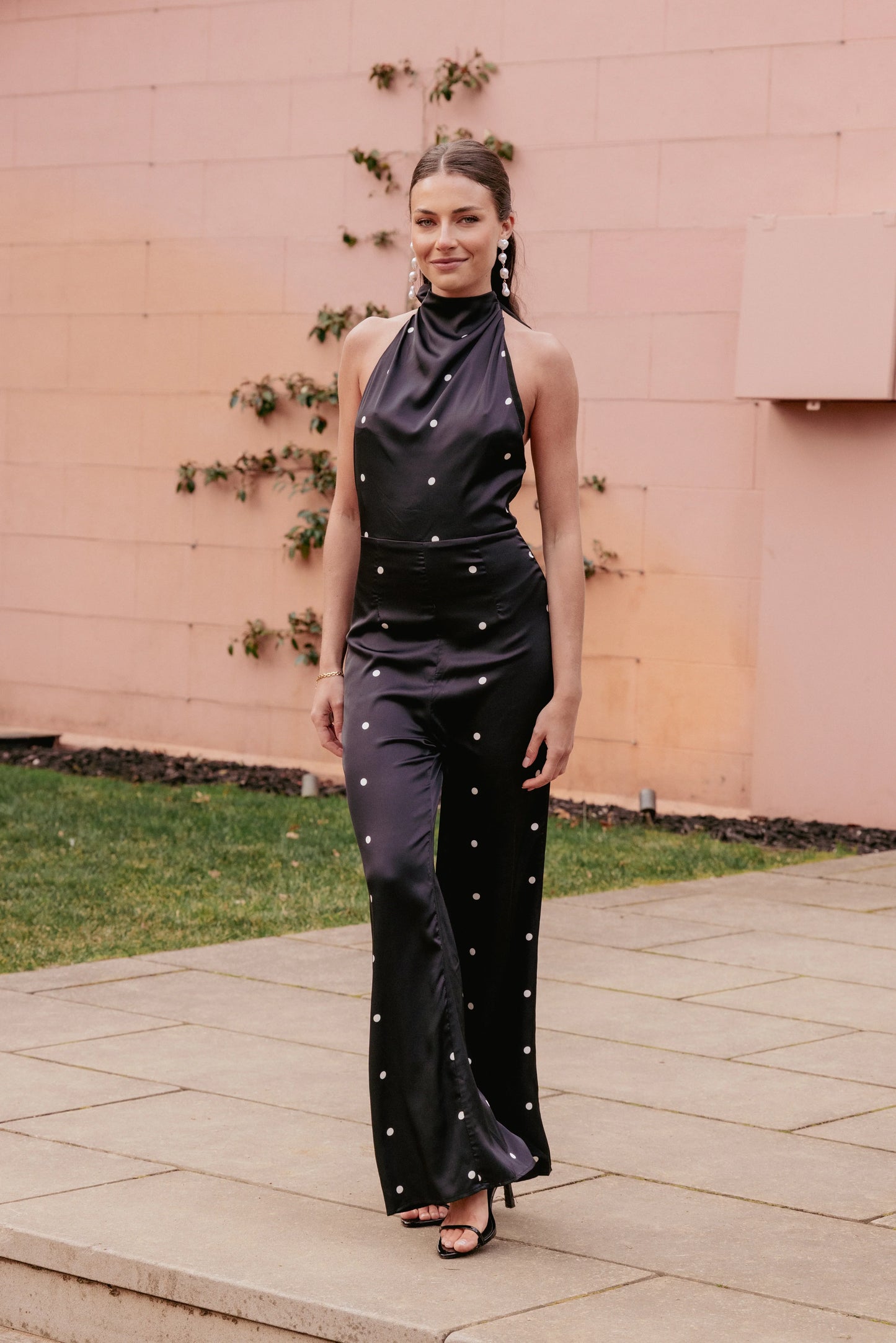 Bentley Halterneck Jumpsuit Black Polka Dot