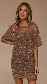 Zanthe Sequin Mini Dress Mocha