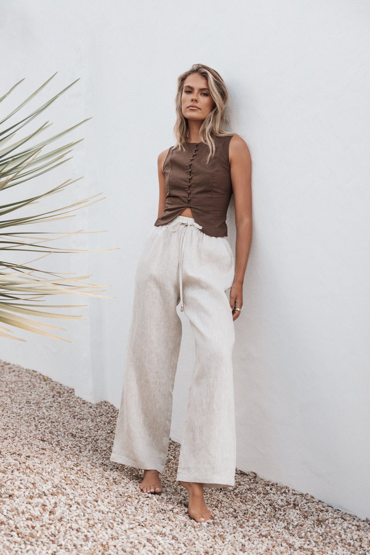 Daniella Linen Vest Chocolate Brown