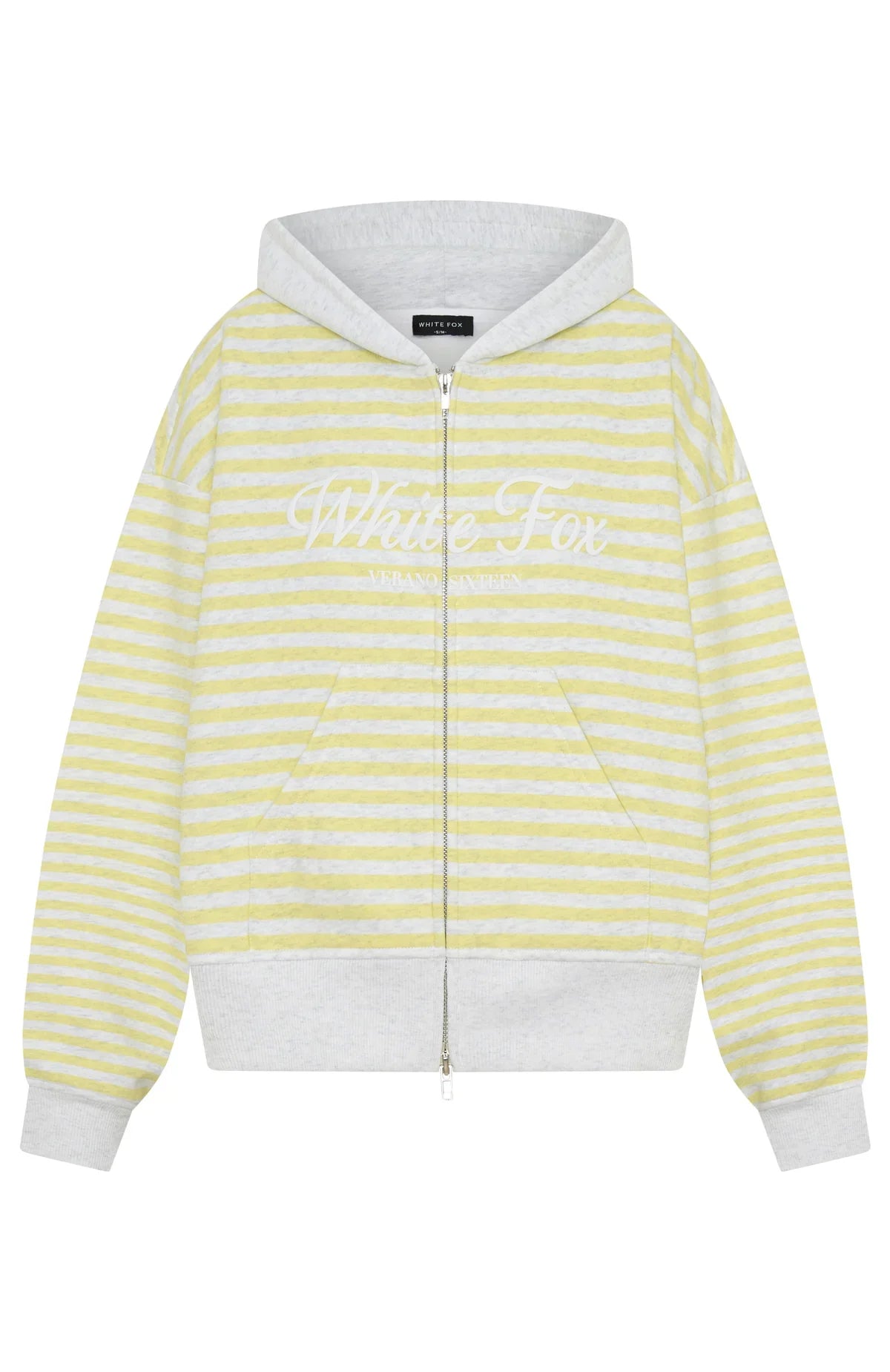 Verano Sixteen Maria Boxy Zip Front Hoodie Grey Marle Lemon Stripe