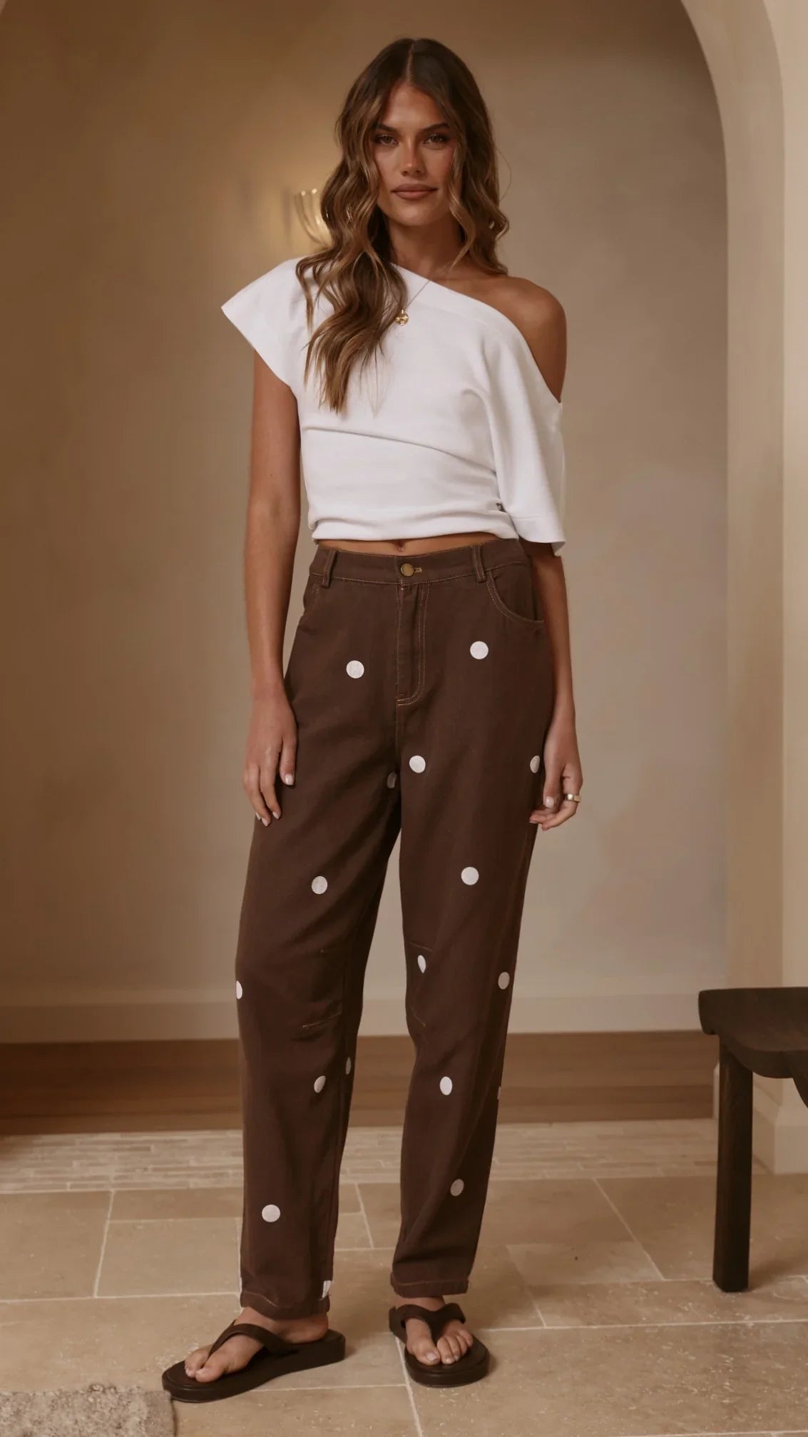 Cleora Barrel Jeans Chocolate Polka