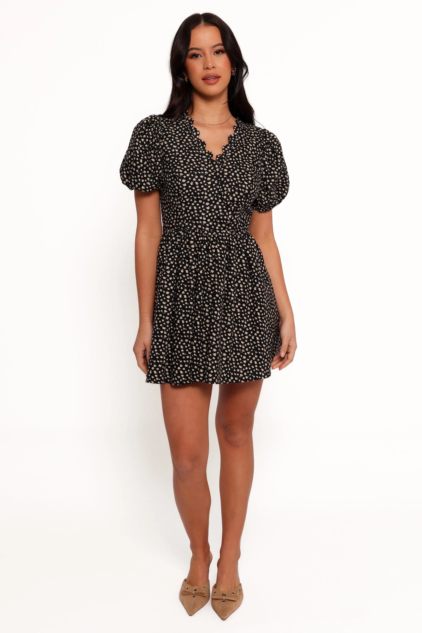 Chelsey Mini Dress Black Cream Floral