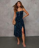 Only Yours Mesh Burnout Velvet Midi Dress