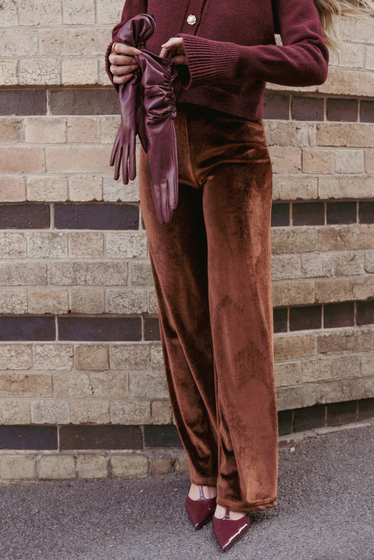Riley Stretch Velvet Pant Chocolate