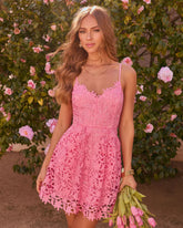 Picturesque Open Floral Lace Crochet Mini Dress