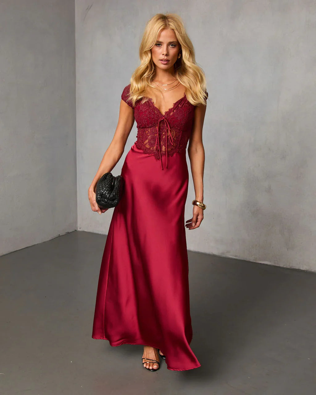 Polished Romance Lace Satin Maxi Dress