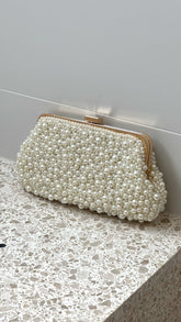 Norma Jean Faux Pearl Clutch Cream Gold