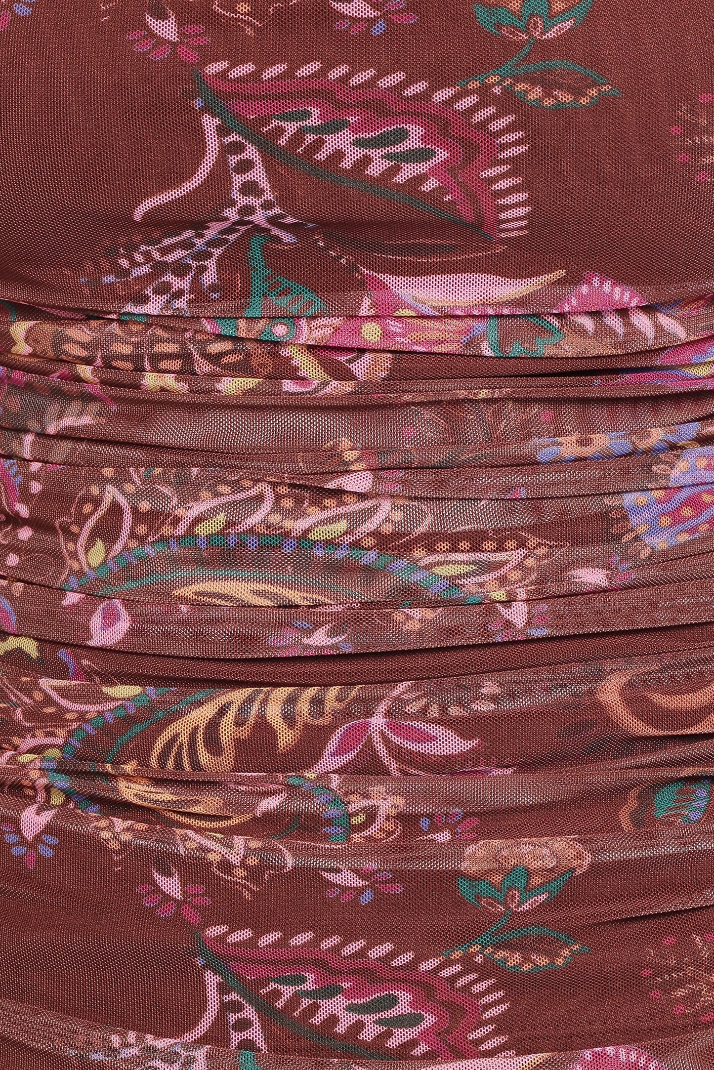 Elfrida Off Shoulder Mesh Top Brown Floral
