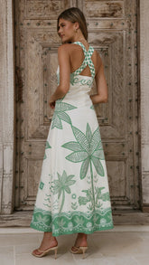 Sella Maxi Dress Sage Palm Print