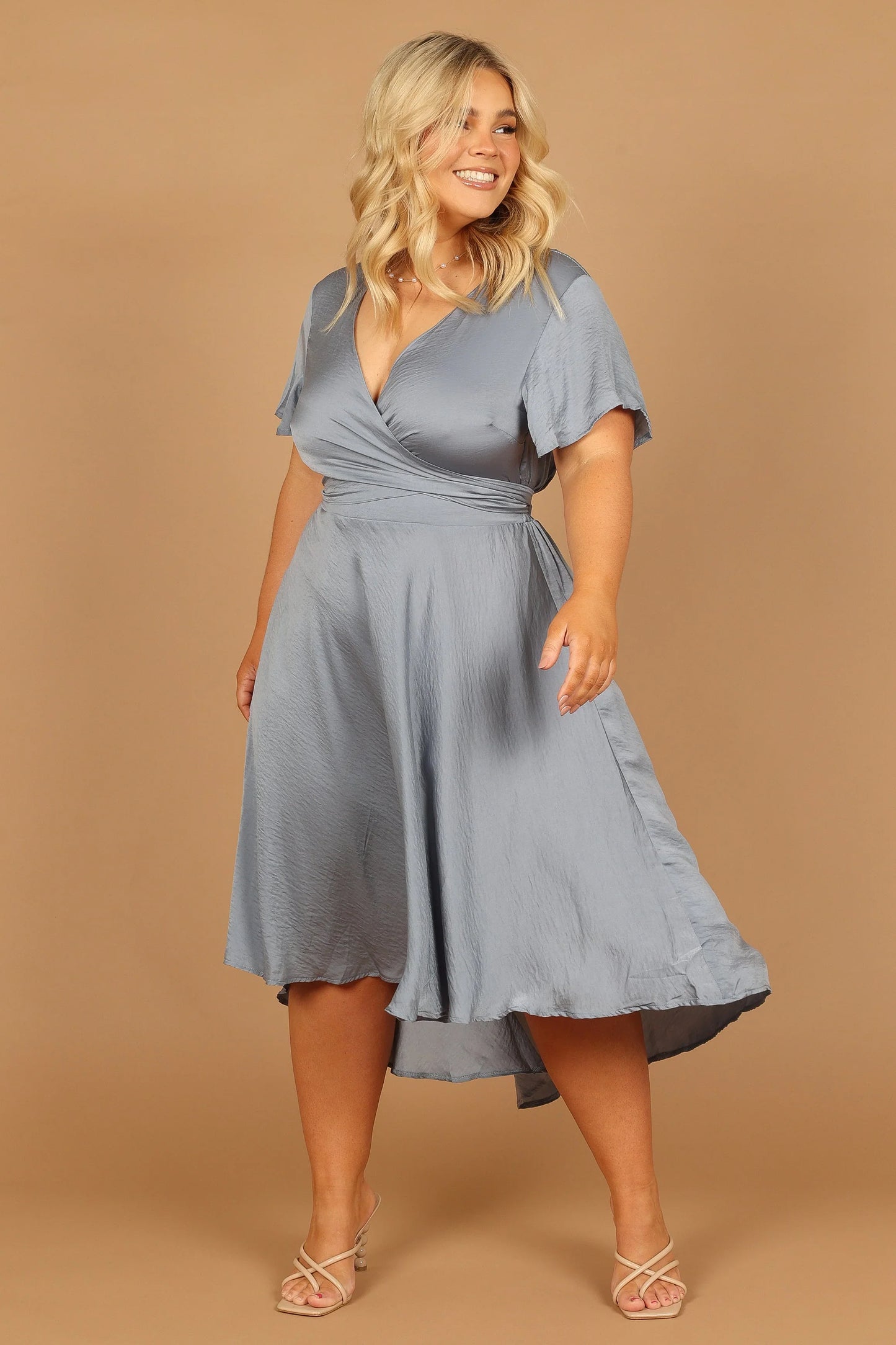 Amanda Hi Lo Tie Front Dress Blue