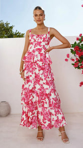Odilia Maxi Dress Pink White Floral