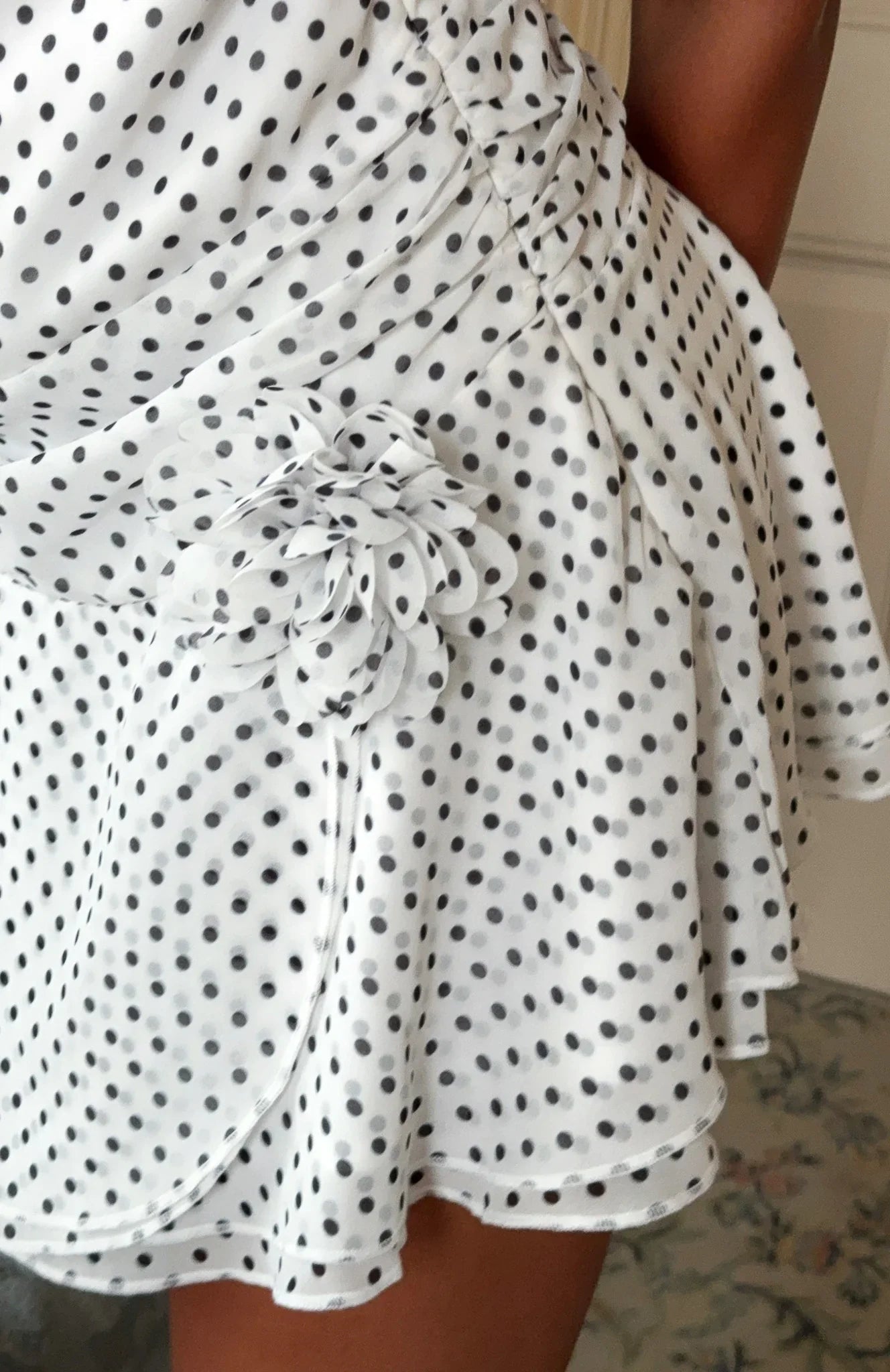 Blooming Hearts Mini Dress Cream Black Polka Dot