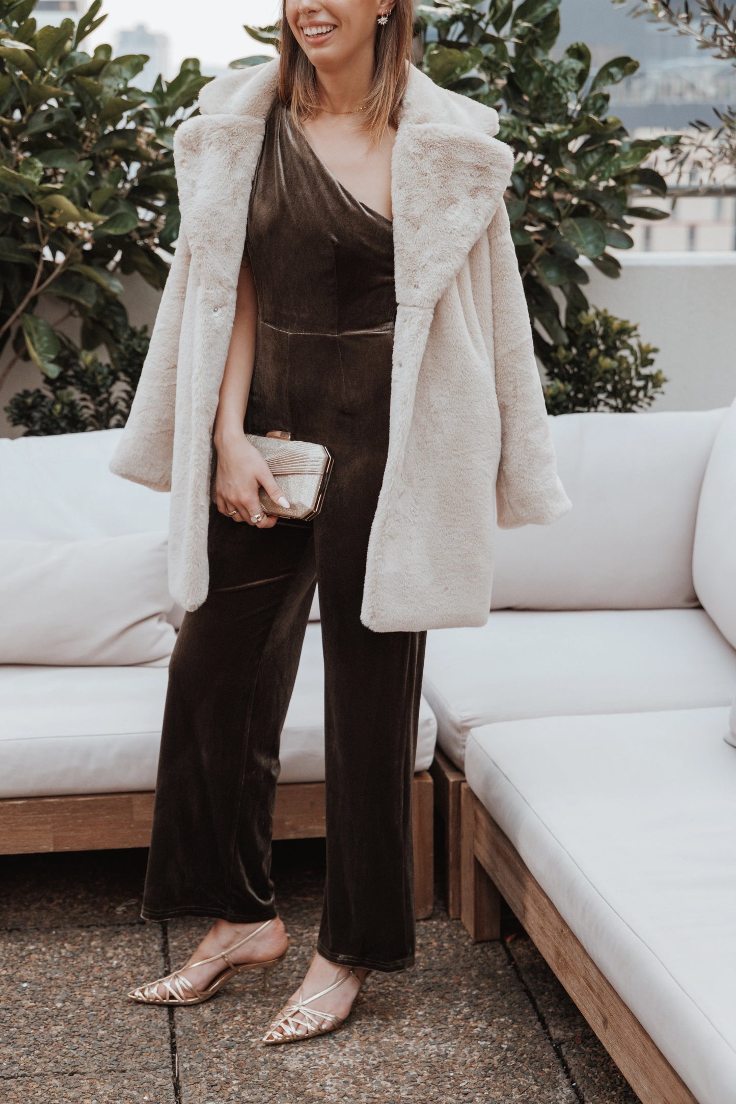 Xita Velvet One Shoulder Jumpsuit Olive