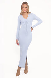 Irene Long Sleeve Midi Dress Pale Blue