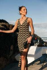 Rhya Midi Dress Sand Black