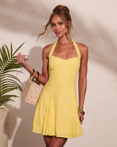 Summer Shine Halter Neck Linen Blend Mini Dress