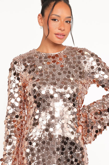 Electra Long Sleeve Mini Dress Gold