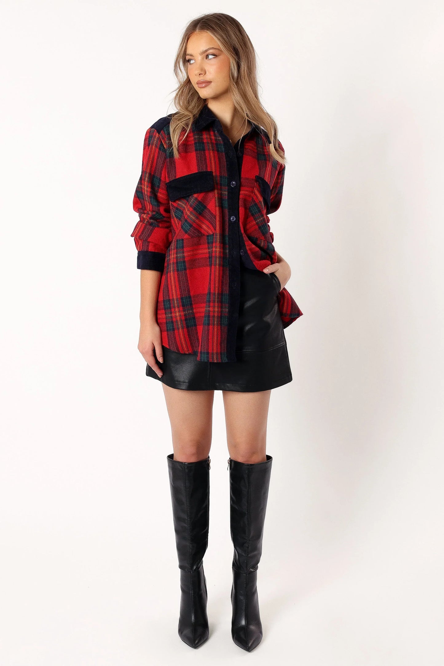 Lucille Plaid Shacket Red Navy