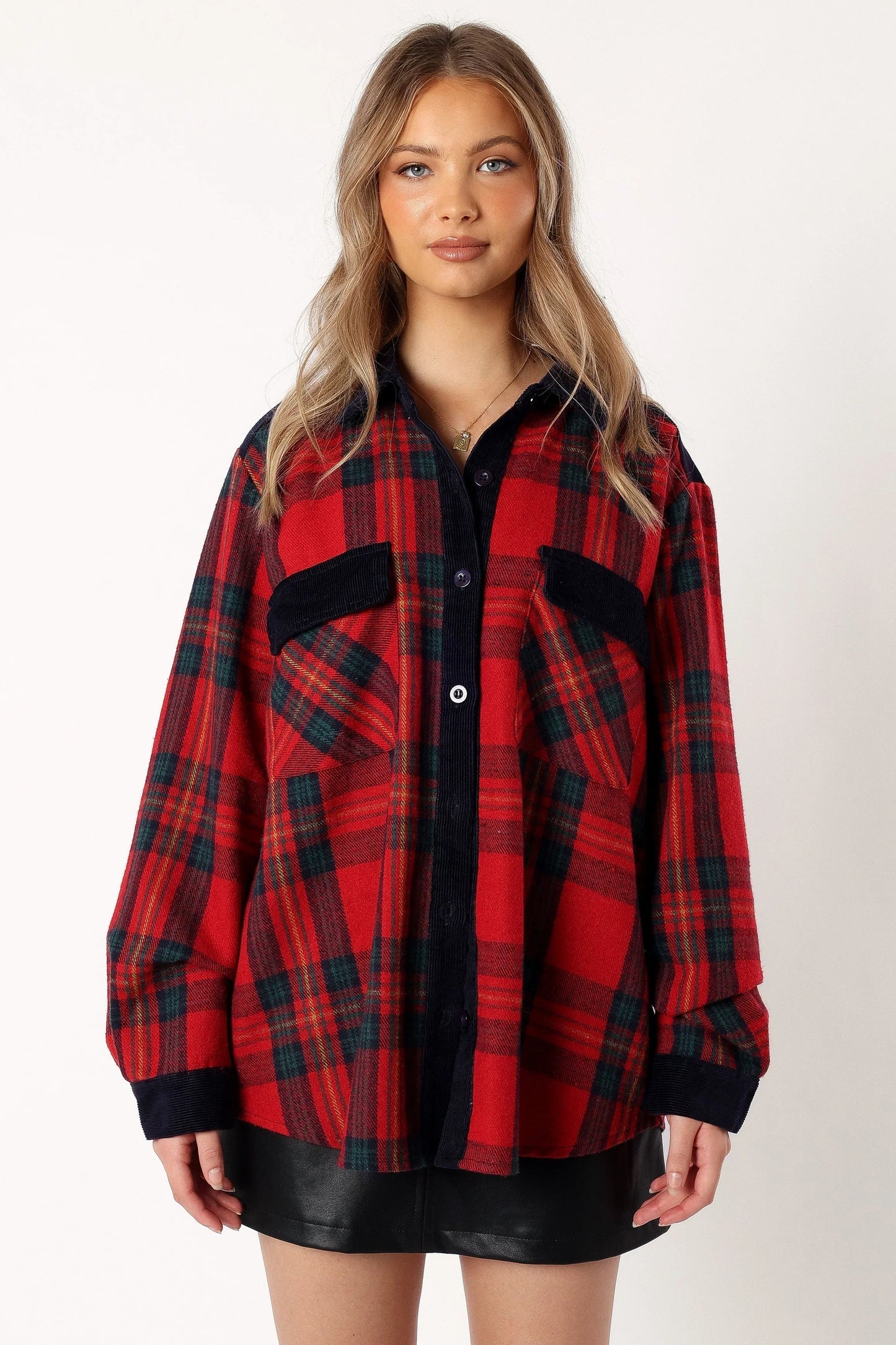 Lucille Plaid Shacket Red Navy