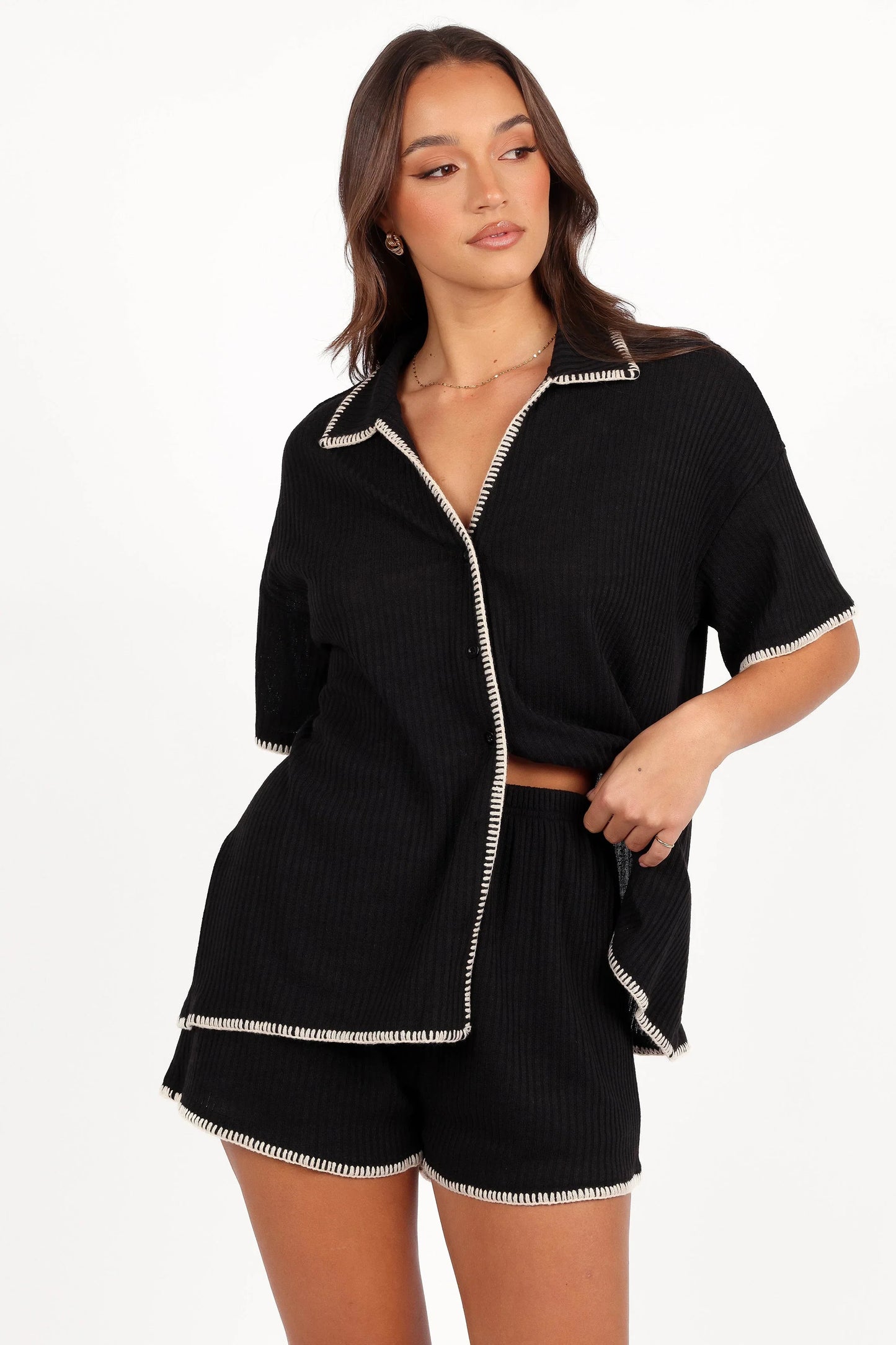 Essen Knit Shirt Set Black Cream