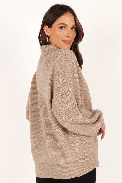 Carly Collar Knit Sweater Oatmeal