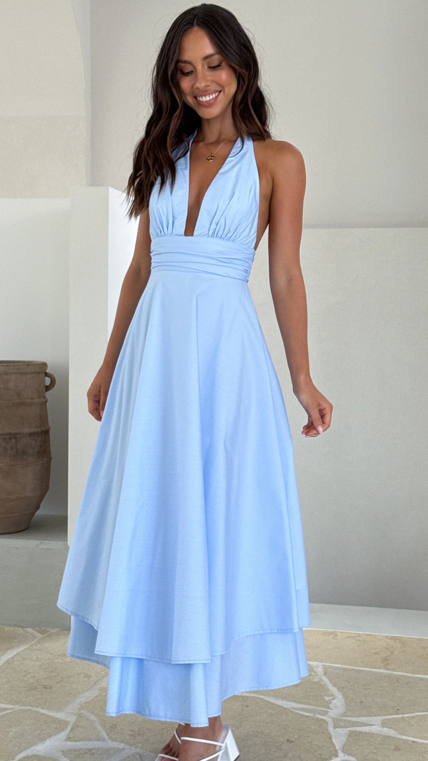 Kathy Halter Neck Maxi Dress Light Blue