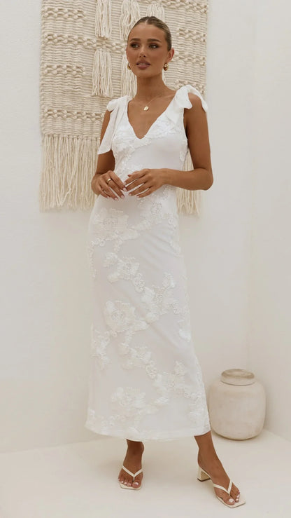 Usha Tie Strap Maxi Dress White