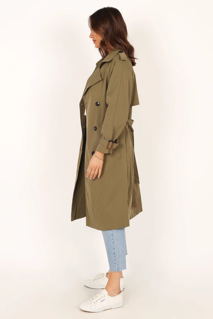 Trina Button Front Trench Coat Olive