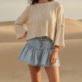 Retro Pleated Denim Mini Skirt