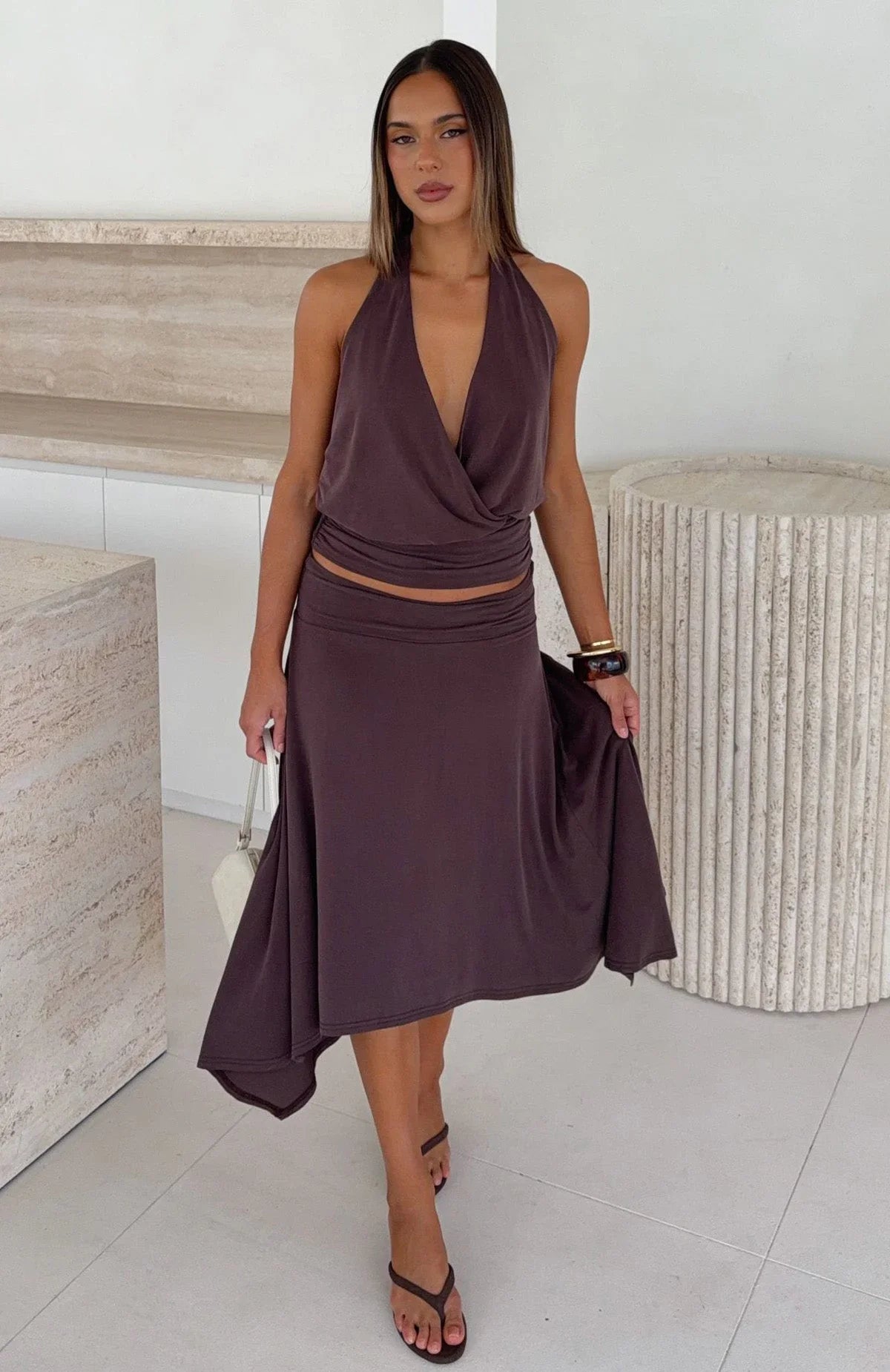 Tropic Drift Midi Skirt Chocolate