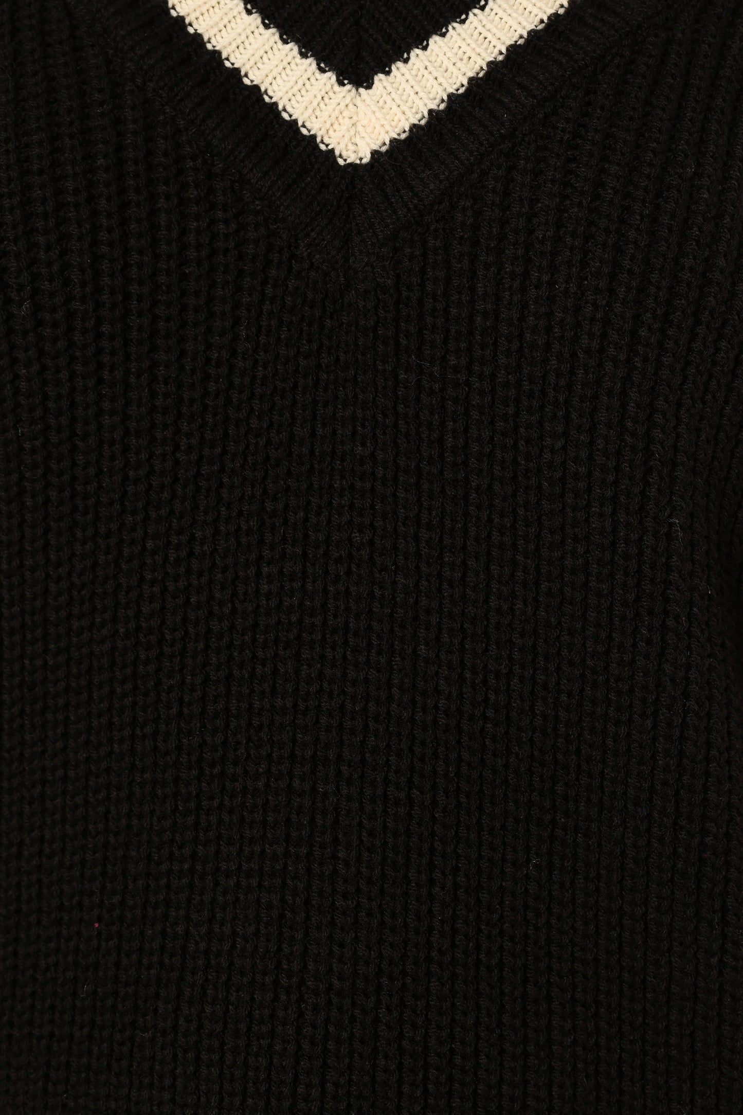 Dominique Contrast Vneck Knit Sweater Black Cream