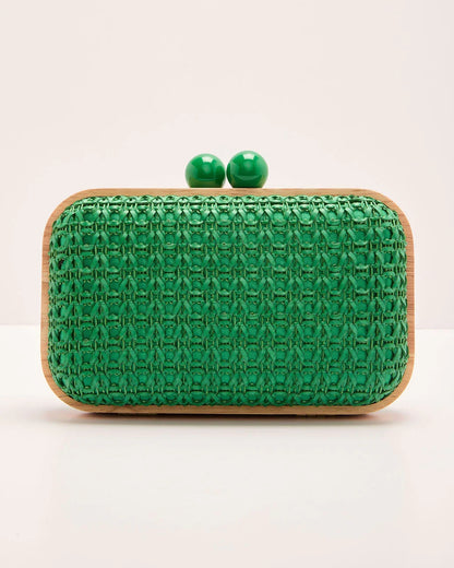 Lindsie Woven Vegan Leather Wooden Frame Clutch