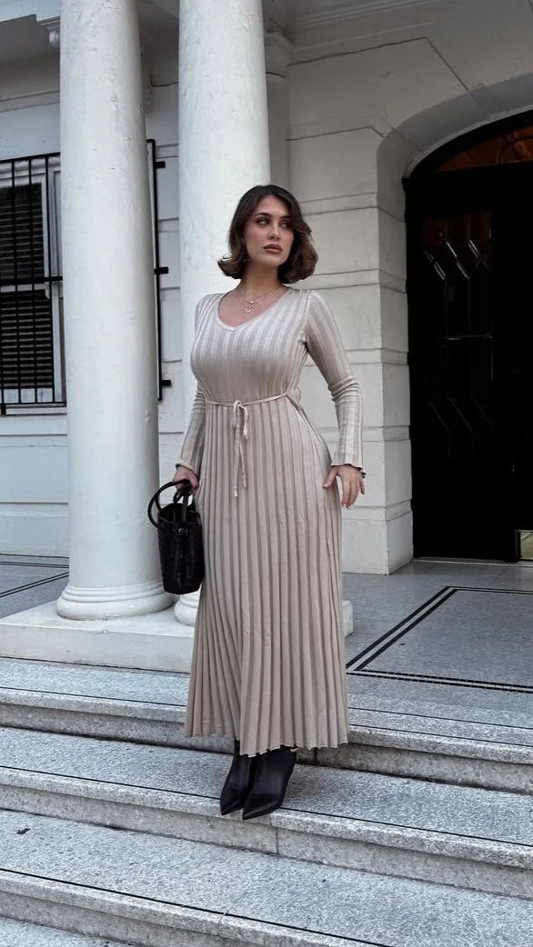 Cyra Long Sleeve Maxi Dress Beige