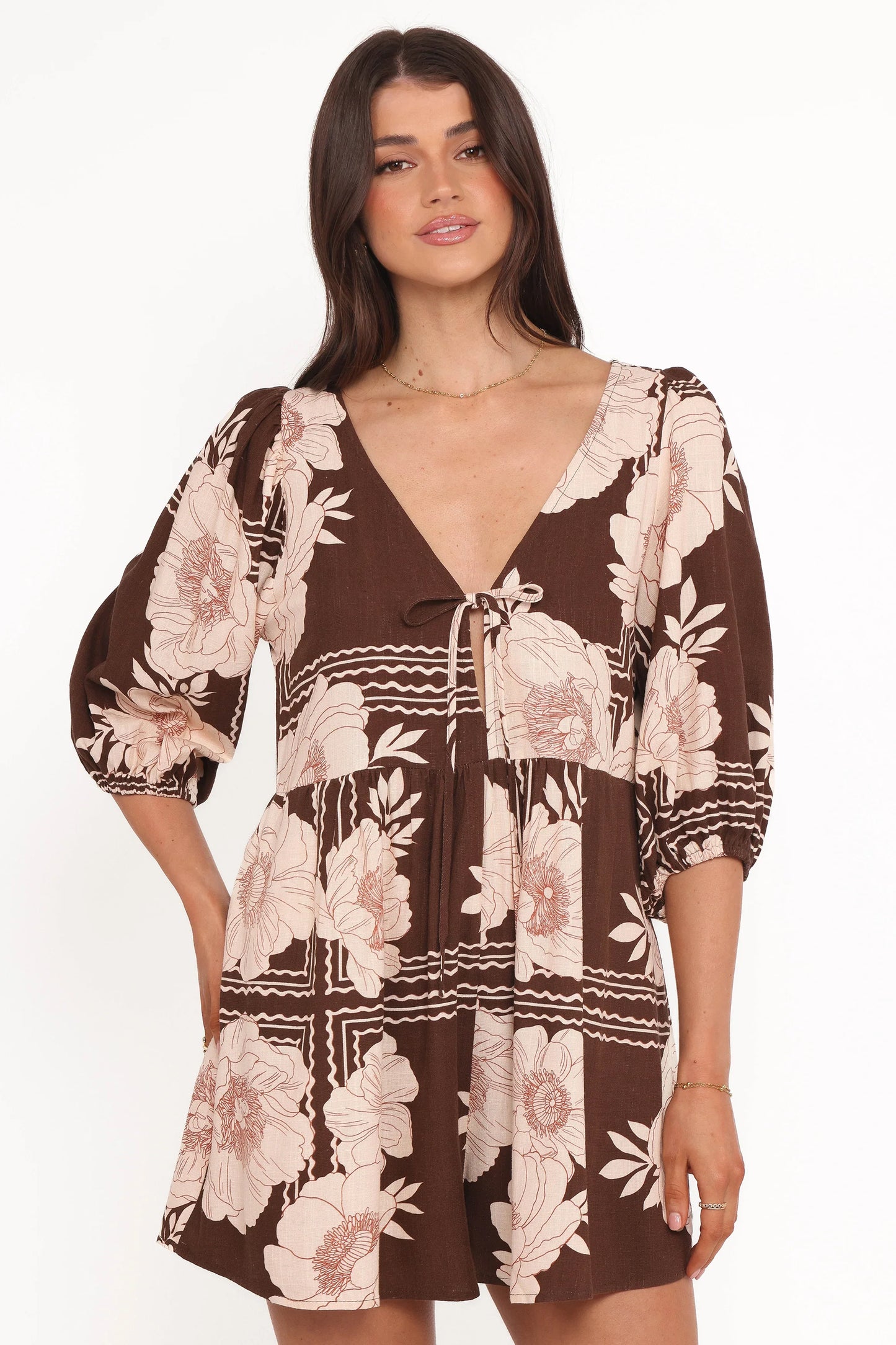 Henley Romper Brown Floral