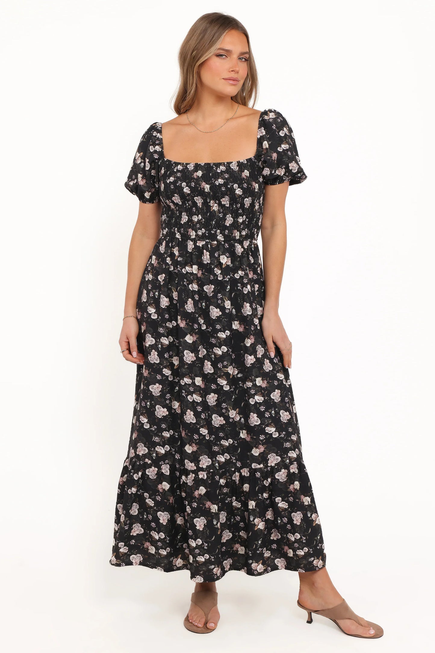 Cecelia Puff Sleeve Maxi Dress Black Floral