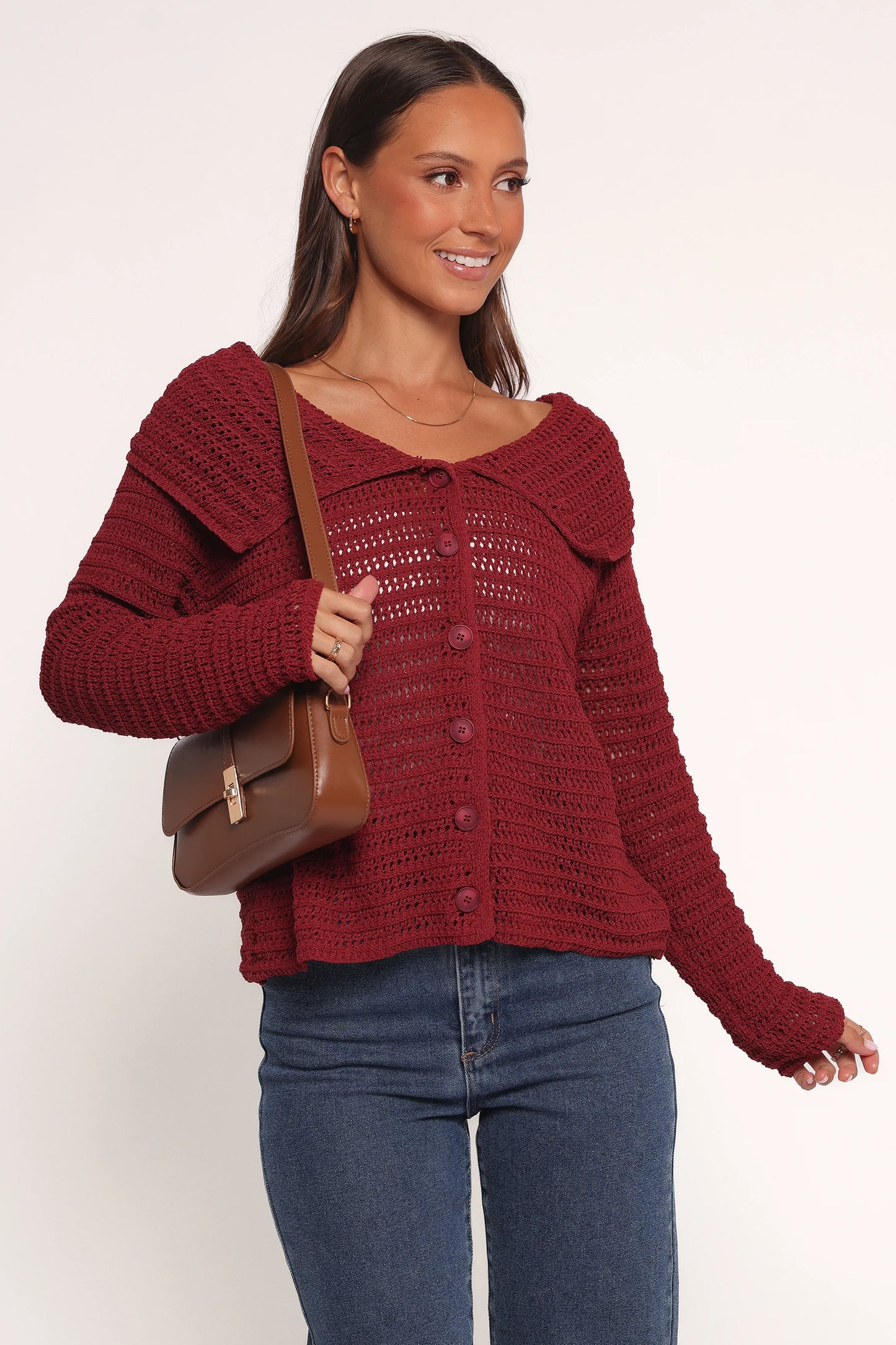 Lyra Large Collar Cardigan Burgundy