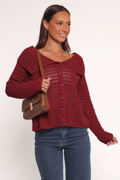 Lyra Large Collar Cardigan Burgundy