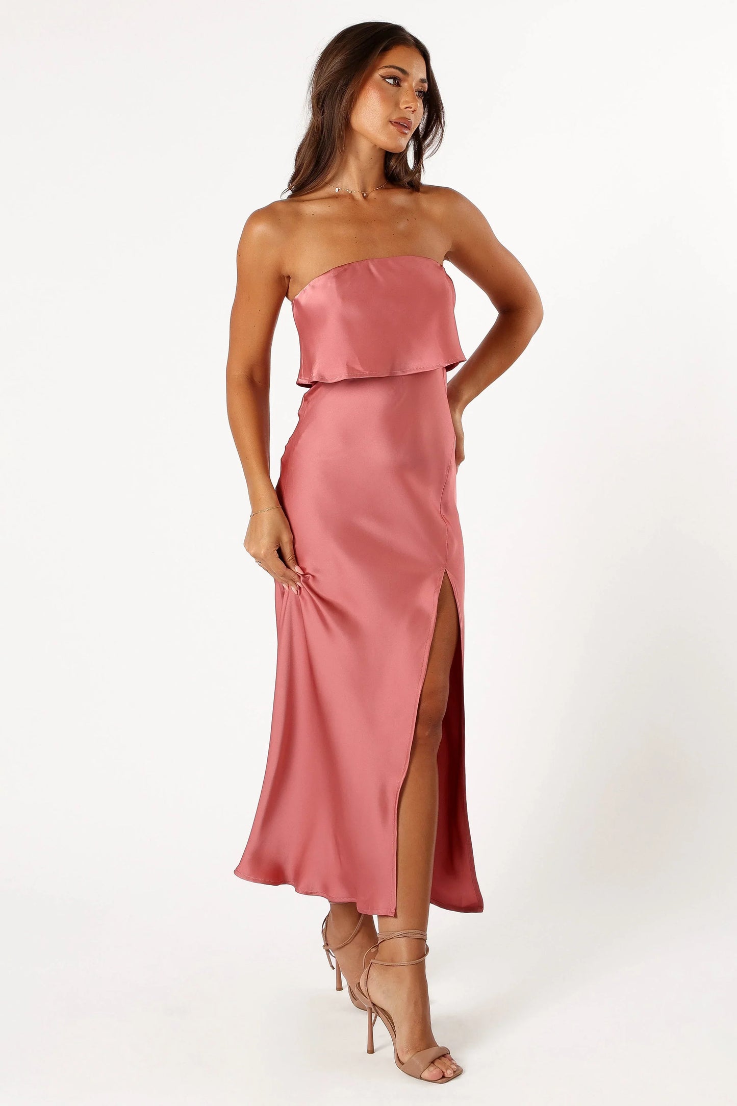 Vienna Strapless Midi Dress Dusty Rose