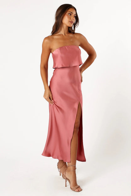 Vienna Strapless Midi Dress Dusty Rose