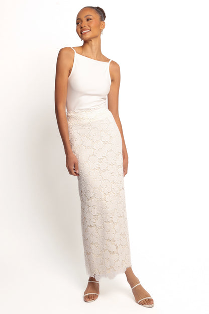 Mika Floral Lace Maxi Skirt White