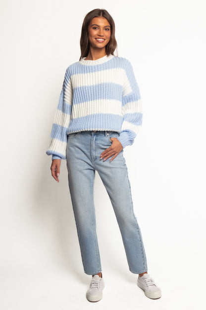 Courtney Thick Stripe Knit Sweater Blue Cream