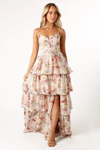 Mito Tiered Maxi Dress Cream Floral