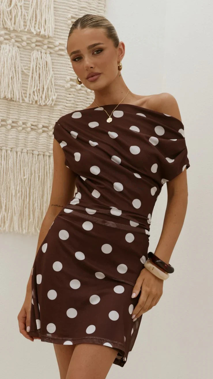 Sammie Mini Dress Brown Cream Polka