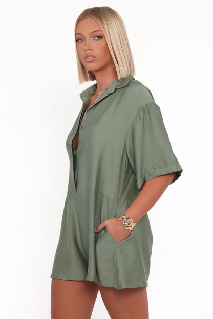 Kiya Drop Waist Romper Palm Green