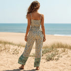 Sage Green Floral Crop Top Wide Leg Pants Set