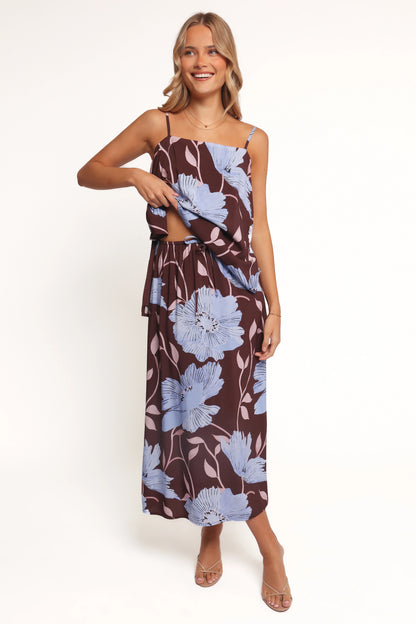 Angie Midi Skirt Blue Poppies