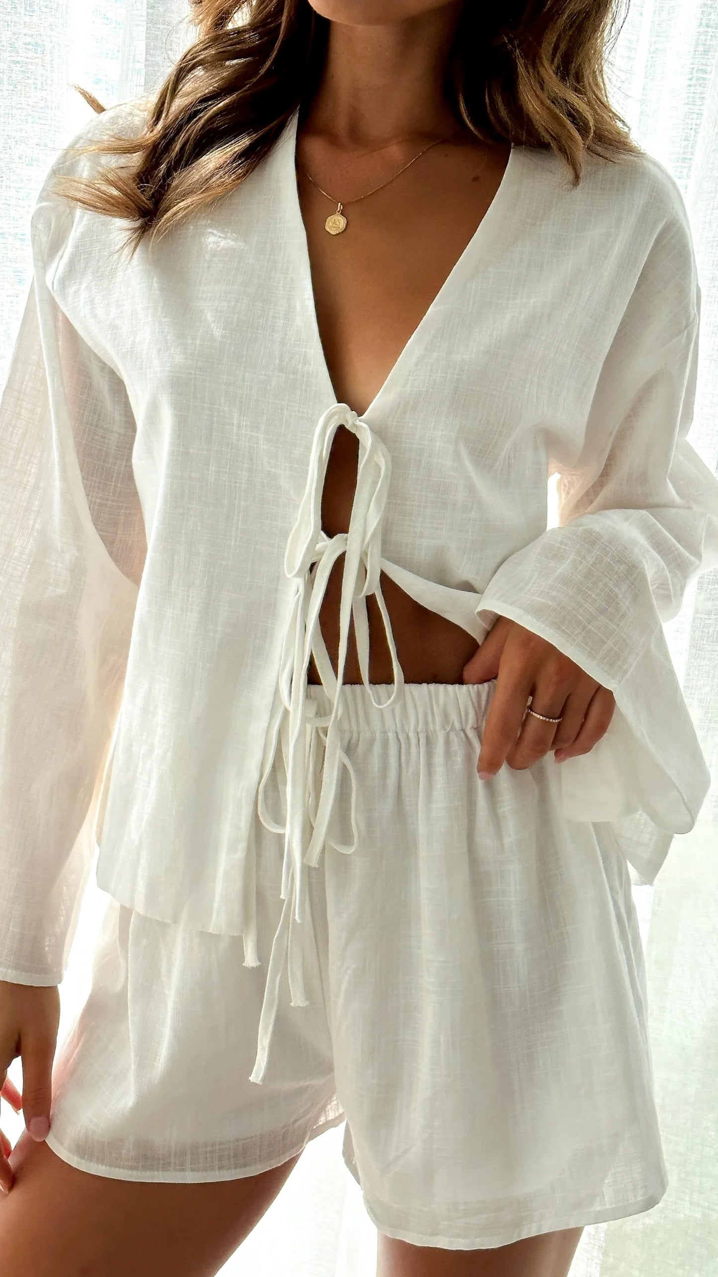 Iveena Top and Shorts Set White