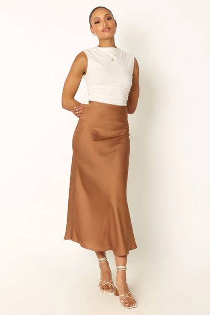 Nellie Satin Midi Skirt Bronze