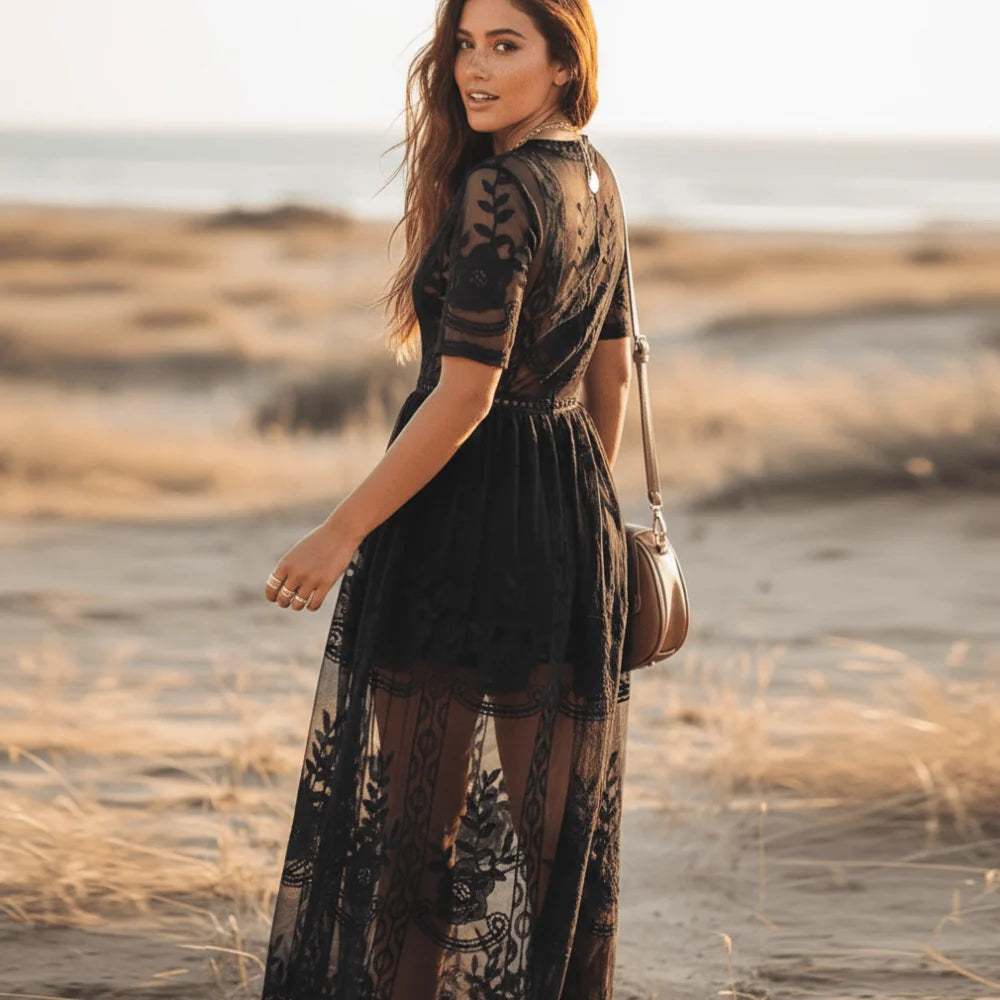Boho Black Lace Maxi Dress