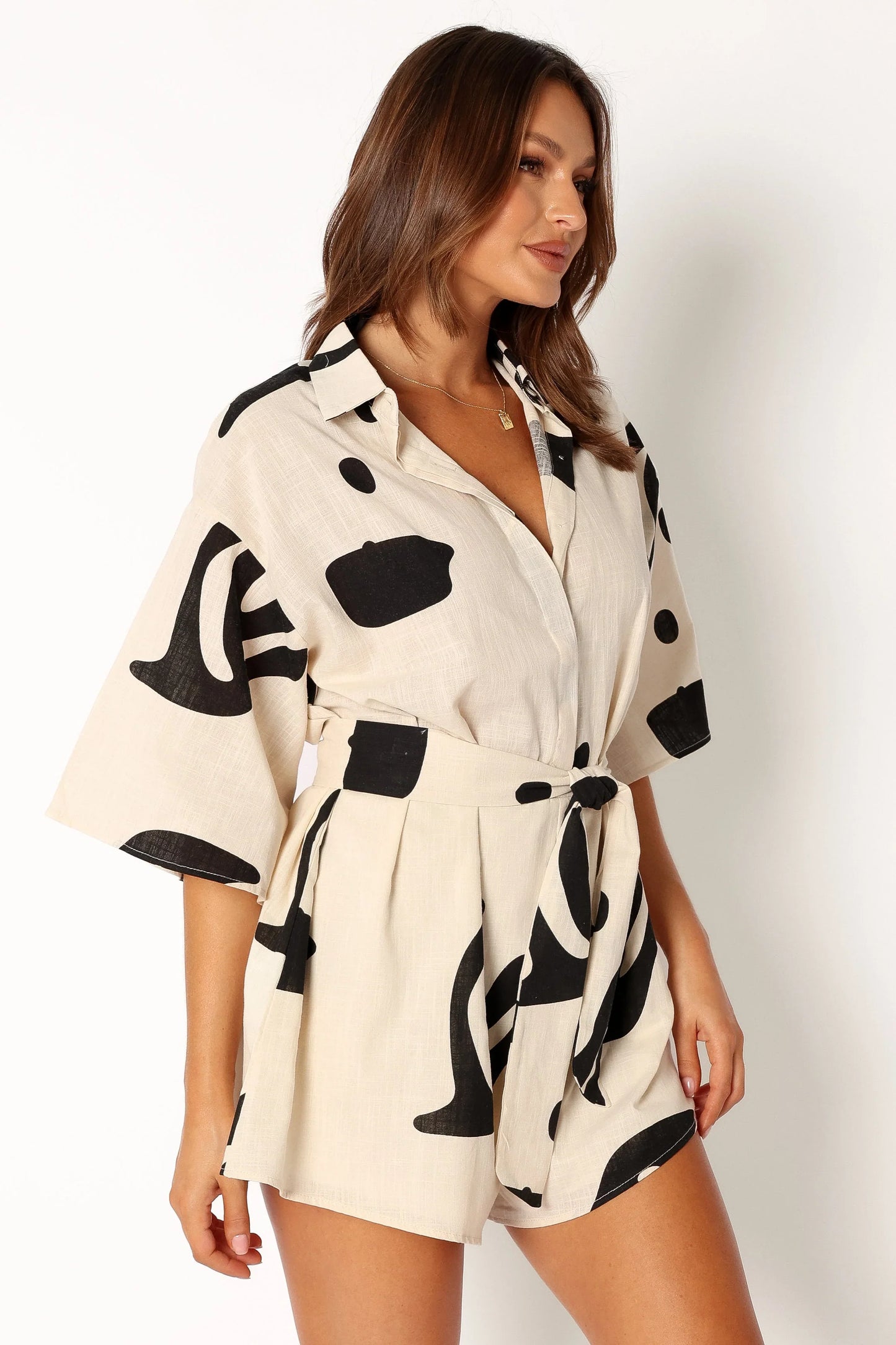 Kellie Romper Beige Black